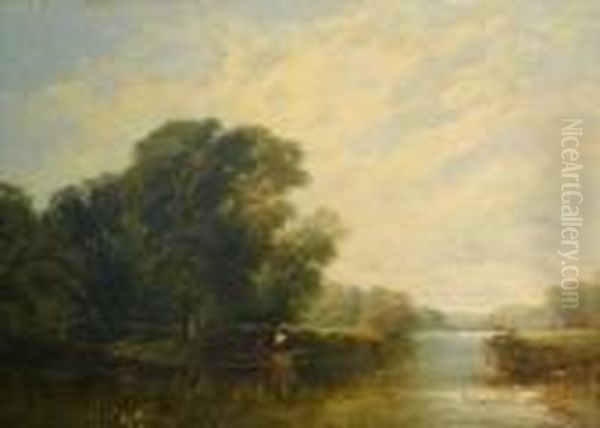 On The Thames Near Goring Oil Painting by Edmund John Niemann, Snr.