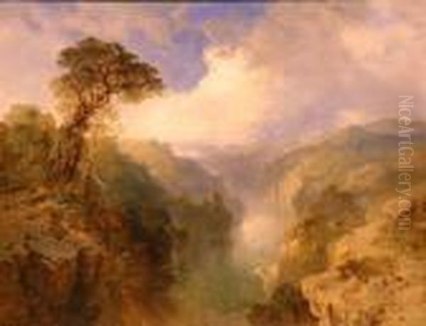 Italianate Mountainous River Landscapes In The Manner Of J.w.m.turner: Two Oil Painting by Edmund John Niemann, Snr.