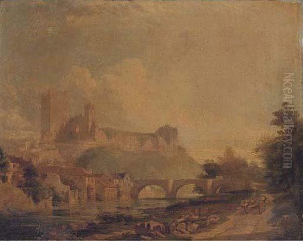 Richmond Castle, Yorkshire Oil Painting by Edmund John Niemann, Snr.