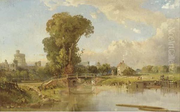 Windsor And Eton From The Thames Oil Painting by Edmund John Niemann, Snr.