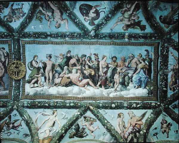 The Council of the Gods, ceiling decoration from the Loggia of Cupid and Psyche, 1510-17 Oil Painting by Giulio Romano (Orbetto)