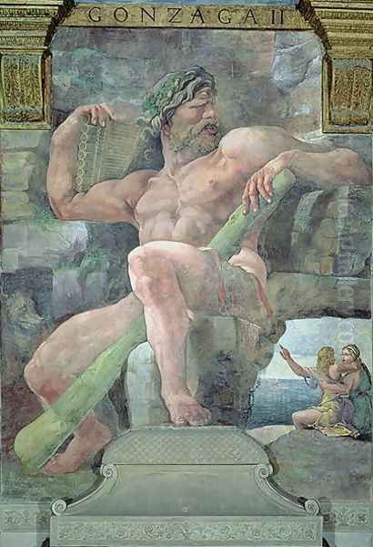 The giant Polyphemus with Galatea and the herdsman Acis, from the Sala di Amore e Psiche, 1528 Oil Painting by Giulio Romano (Orbetto)