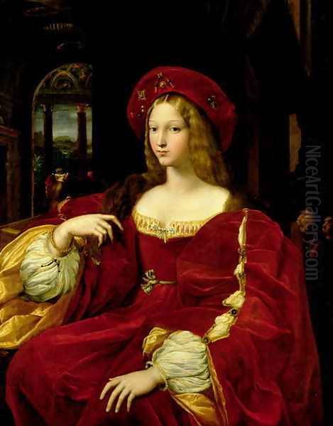 Portrait of Jeanne of Aragon c.1500-77 wife of Ascannio Colonna, Viceroy of Naples, 1518 Oil Painting by Giulio Romano (Orbetto)