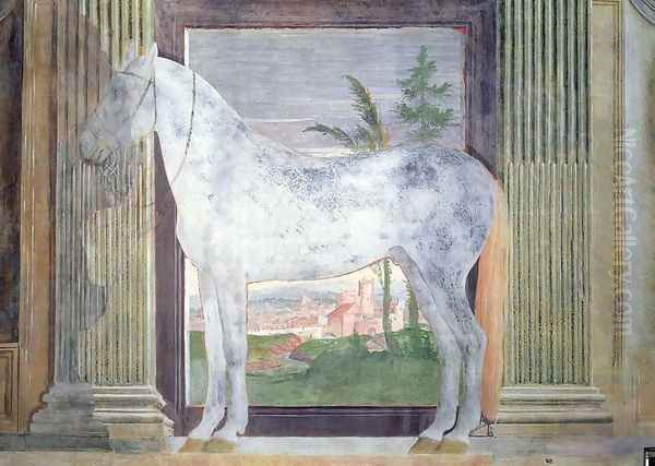 Sala dei Cavalli, detail showing a portrait of a grey horse from the stables of Ludovico Gonzaga III of Mantua, 1528 2 Oil Painting by Giulio Romano (Orbetto)