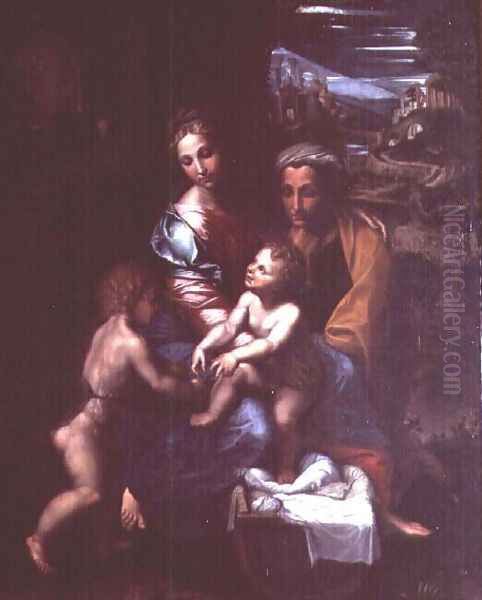 Madonna and Child with St. Anne and St. John the Baptist Oil Painting by Giulio Romano (Orbetto)