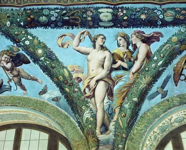 The Three Graces, from the Loggia of Cupid and Psyche, 1510-17 Oil Painting by Giulio Romano (Orbetto)