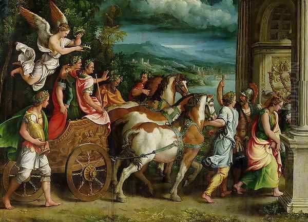 The Triumph of Titus and Vespasian, c.1537 Oil Painting by Giulio Romano (Orbetto)