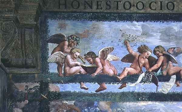 The Rustic Banquet, detail of putti making music, from the Sala di Amore e Psiche, 1528 Oil Painting by Giulio Romano (Orbetto)