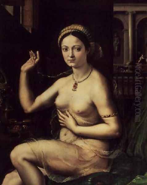 Woman with a Mirror Oil Painting by Giulio Romano (Orbetto)