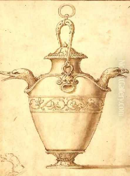 Jug with handle and two spouts Oil Painting by Giulio Romano (Orbetto)