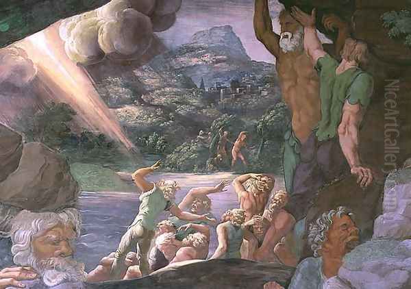 Sala dei Giganti, detail of the destruction of the giants by Jupiters thunderbolts, 1536 5 Oil Painting by Giulio Romano (Orbetto)