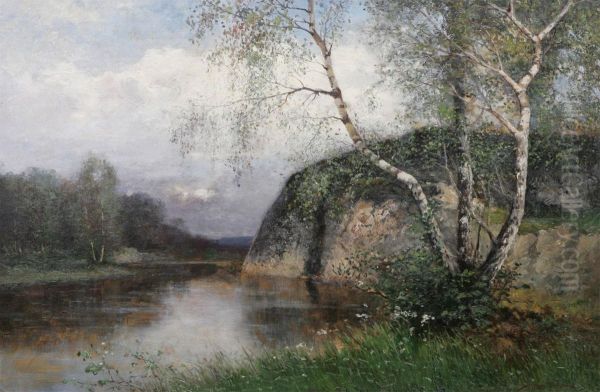 Landskap Med Vattendrag Oil Painting by Severin Nilson