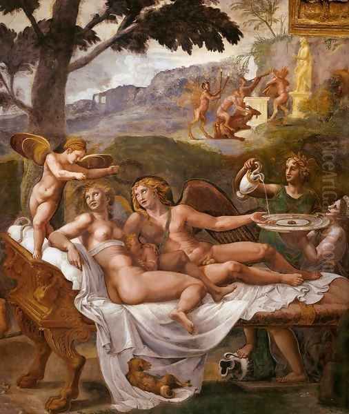 Cupid and Psyche Oil Painting by Giulio Romano (Orbetto)