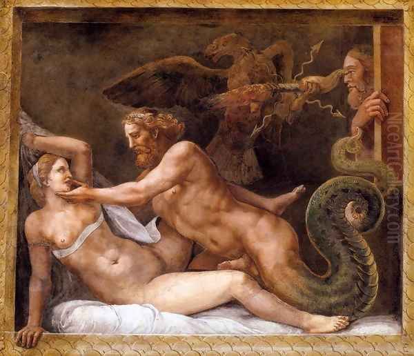 Jupiter Seducing Olympias Oil Painting by Giulio Romano (Orbetto)