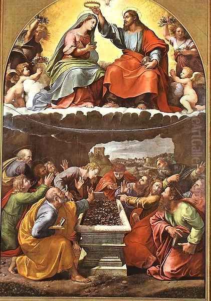 Coronation of the Virgin (Madonna of Monteluce) Oil Painting by Giulio Romano (Orbetto)