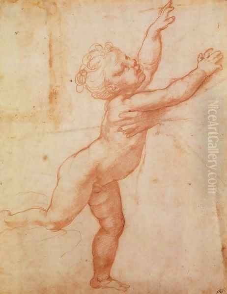 Nude Child with Open Arms Oil Painting by Giulio Romano (Orbetto)