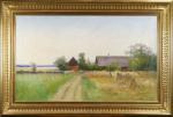 Gardsmotiv Isommarlandskap Oil Painting by Severin Nilson