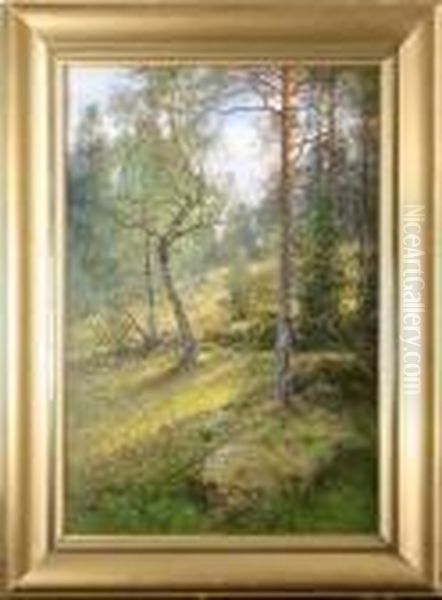 Skogsmotiv Oil Painting by Severin Nilson