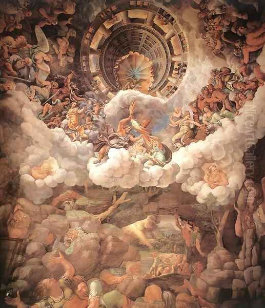 View of the Sala dei Giganti (vault and south wall) Oil Painting by Giulio Romano (Orbetto)