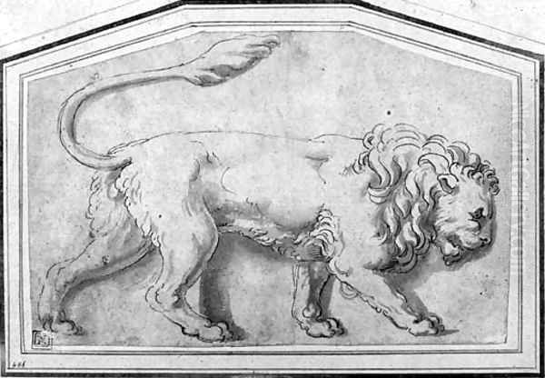 A lion moving to the right Oil Painting by Giulio Romano (Orbetto)