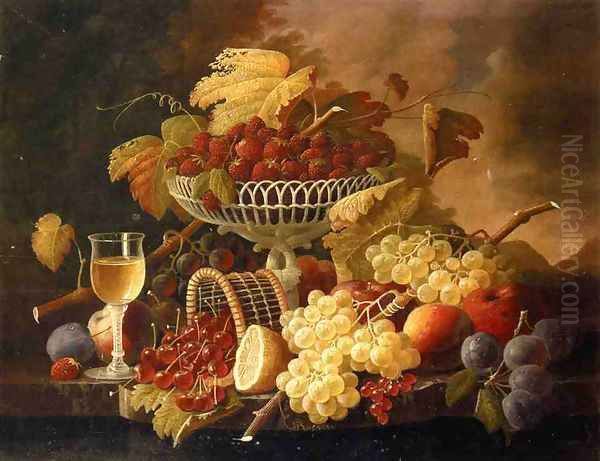 Still Life with Fruit and Wine Glass Oil Painting by Severin Roesen