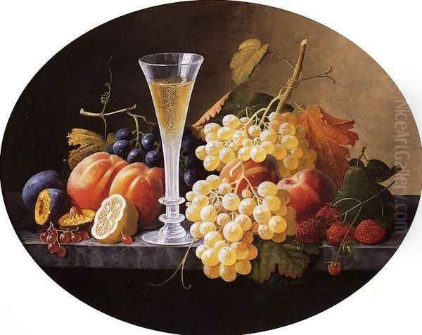 Still Life with Fruits and Wine Glass Oil Painting by Severin Roesen