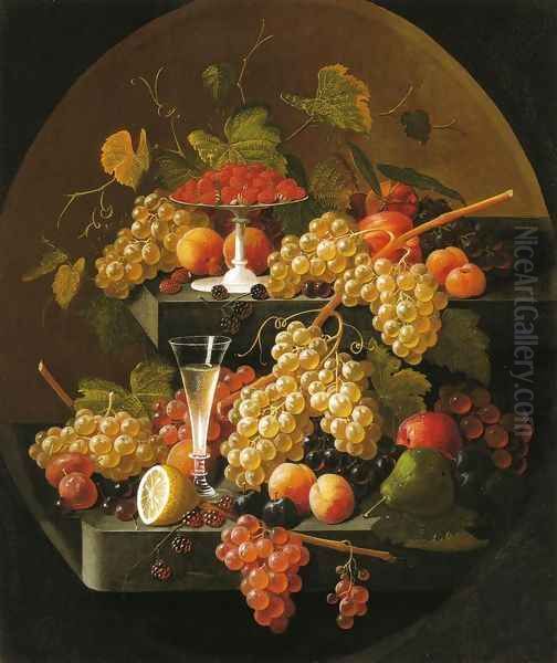 Fruit and Wine Glass Oil Painting by Severin Roesen