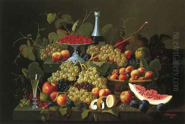 Still Life with Fruit and Champagne II Oil Painting by Severin Roesen