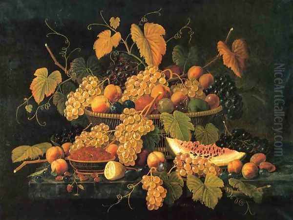 Still Life with Basket of Fruit Oil Painting by Severin Roesen