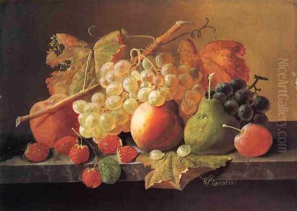 Fruit on a Marble Ledge Oil Painting by Severin Roesen