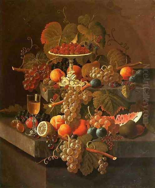 Still Life with Grapes and Fruit Oil Painting by Severin Roesen