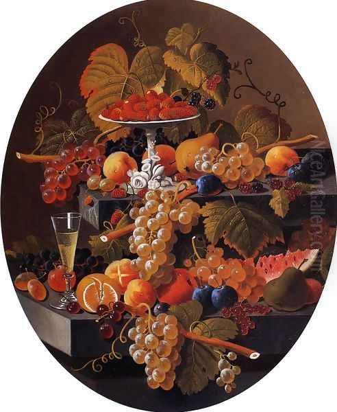 Still Life with Fruit on a Ledge Oil Painting by Severin Roesen