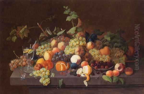 Fruit Still Life with Glass of Lemonade Oil Painting by Severin Roesen