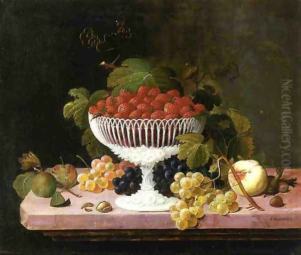 Strawberries and Porcelain Oil Painting by Severin Roesen