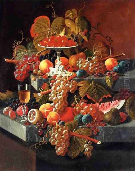 Fruit Composition with Tazza of Strawberries Oil Painting by Severin Roesen