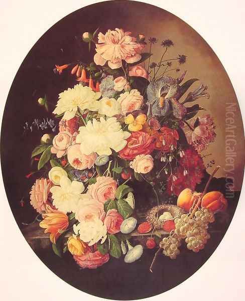 Still Life with Flowers Oval Oil Painting by Severin Roesen