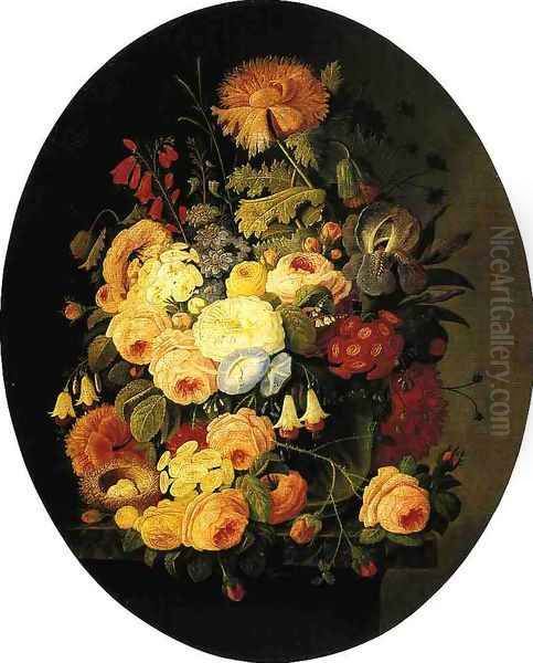 Vase of Flowers with Bird's Nest Oil Painting by Severin Roesen