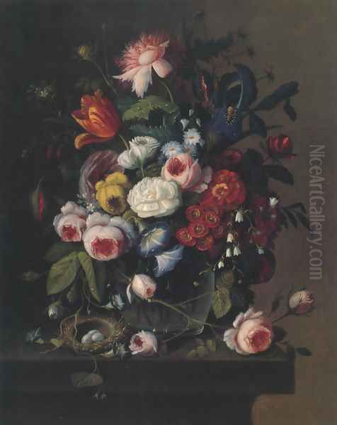 Floral Still Life With Nest Of Eggs 1851 52 Oil Painting by Severin Roesen