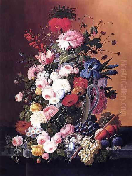 Still Life with Fruits and Flowers Oil Painting by Severin Roesen