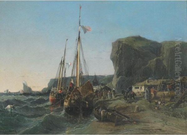 Return Of The Fishing Boats Oil Painting by Jules Achille-Noel