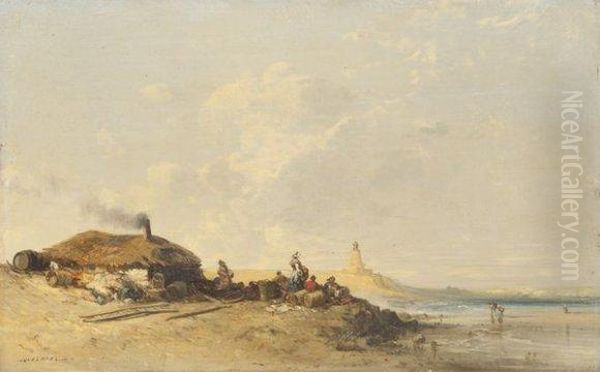 Pecheurs Sur La Plage Oil Painting by Jules Achille-Noel