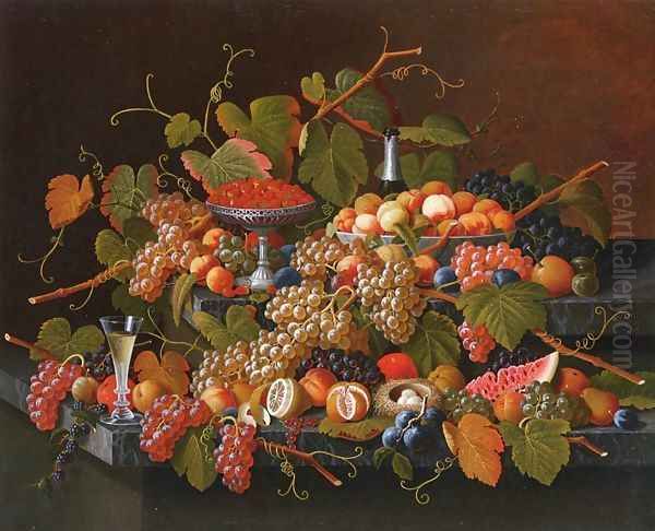 Still Life with Fruit and Champagne III Oil Painting by Severin Roesen