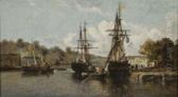 Bateaux Au Port Oil Painting by Jules Achille-Noel