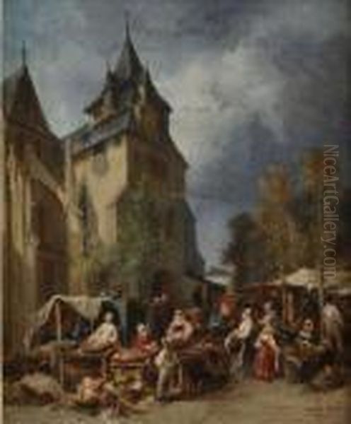 Scene De Marche En Bretagne Oil Painting by Jules Achille-Noel