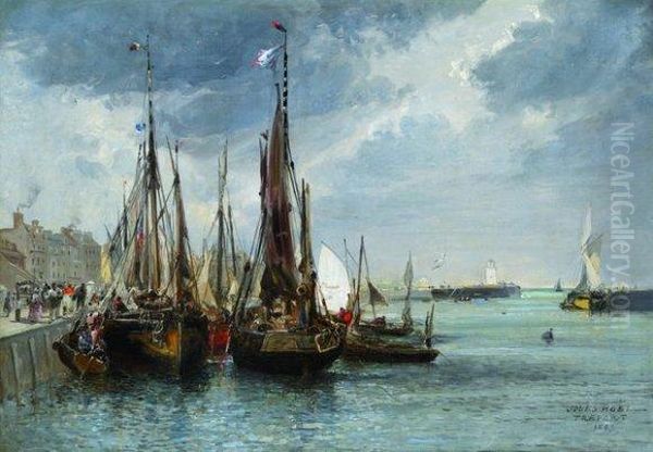 Bateaux Au Treport Oil Painting by Jules Achille-Noel