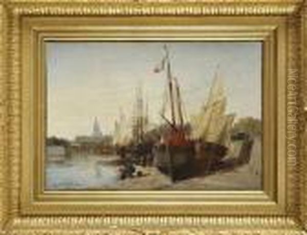 Bateaux Au Port Oil Painting by Jules Achille-Noel