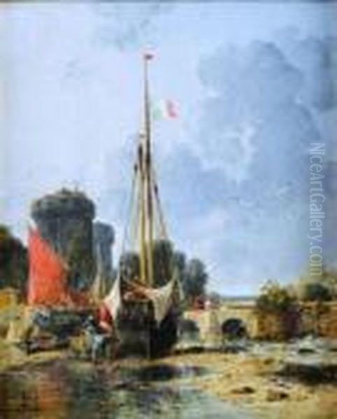 Voiliers Au Port Pres Des Tours Oil Painting by Jules Achille-Noel