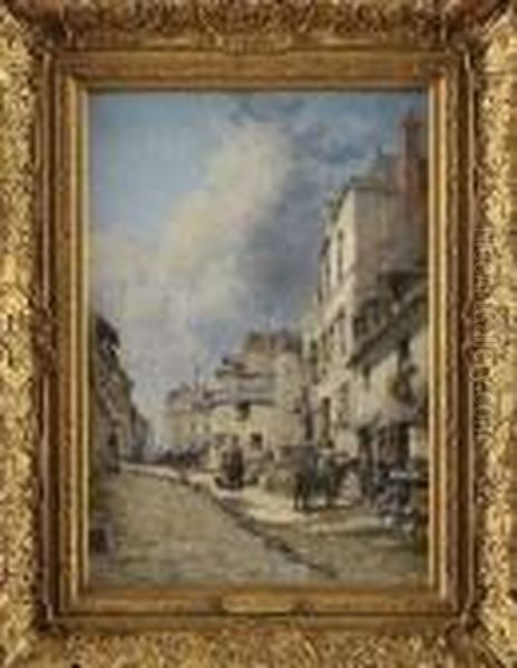 Rue Animee A Auray Oil Painting by Jules Achille-Noel