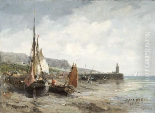 Bateaux De Pecheur Sur La Greve Oil Painting by Jules Achille-Noel