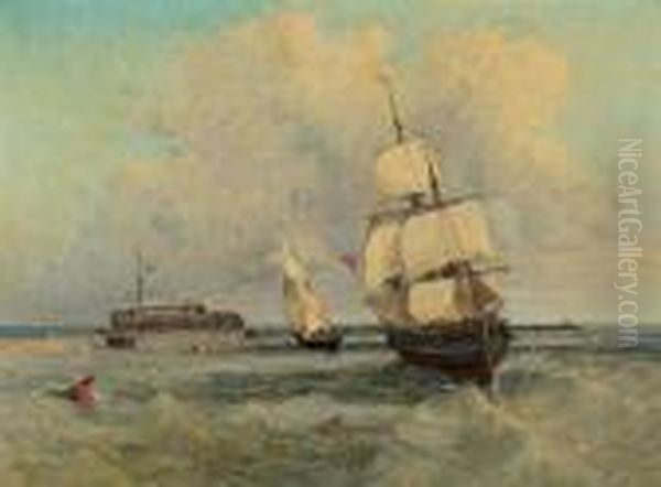 Calais, Voilier Anglais Devant L'embarcadere Oil Painting by Jules Achille-Noel